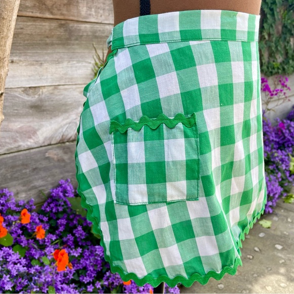 Vintage Half/Skirt Apron Green & White Gingham Check with Ric Rac Trim + Pocket - Picture 3 of 7